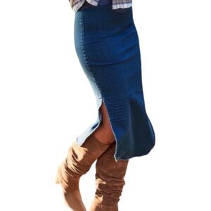 Italian Stretch Performance Denim Midi Skirt – Easy Pull-On Fit Frank & Eileen